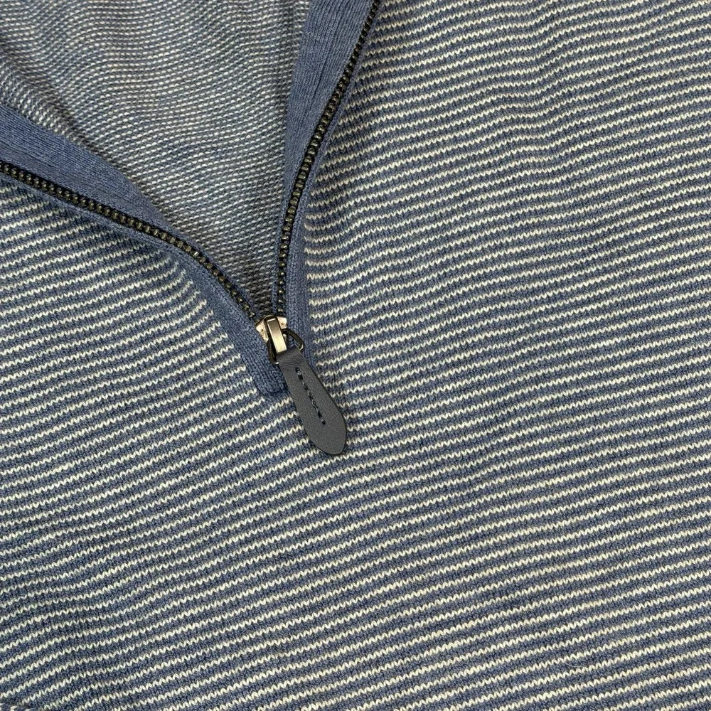 Vineyard Vines Men's XL Blue Striped 1/4 Zip Merino Wool Cotton Sweater Pullover